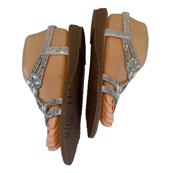 Dressy BOHO Rhinestone Flower Silver Flat Comfort Sandal Sz 38 US 7.5 #292G - Picture 6 of 8